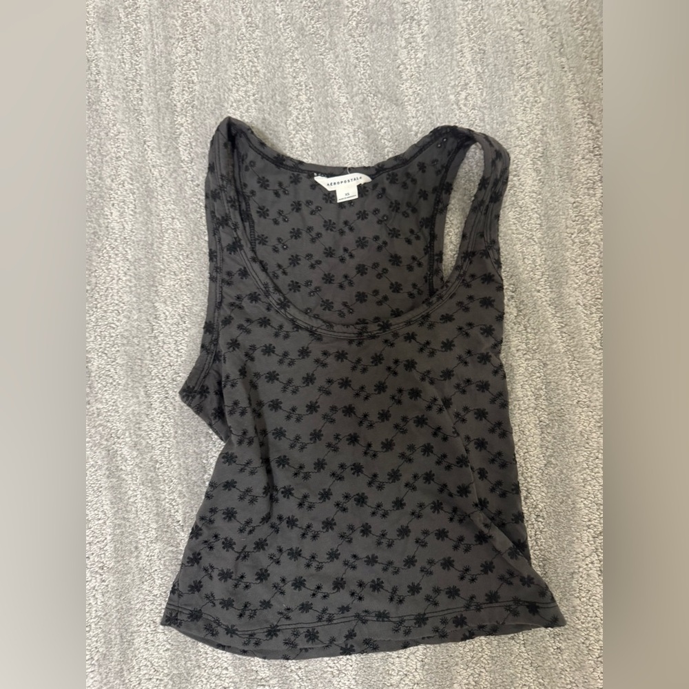 Aeropostale Gray Floral Tank Top